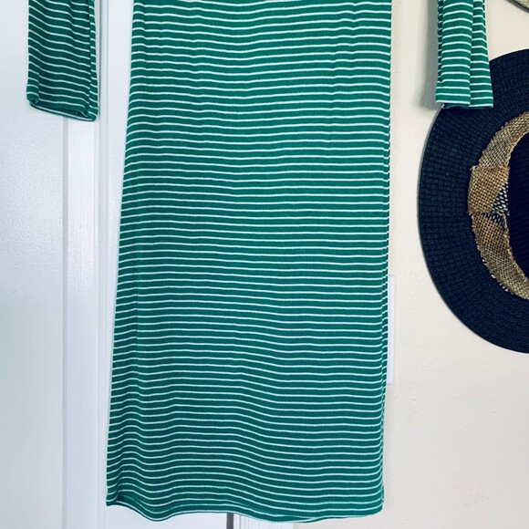 BCBG Green & White Striped Lightweight Stretchy Sweater Midi Bodycon Dress | XS - Picture 6 of 8
